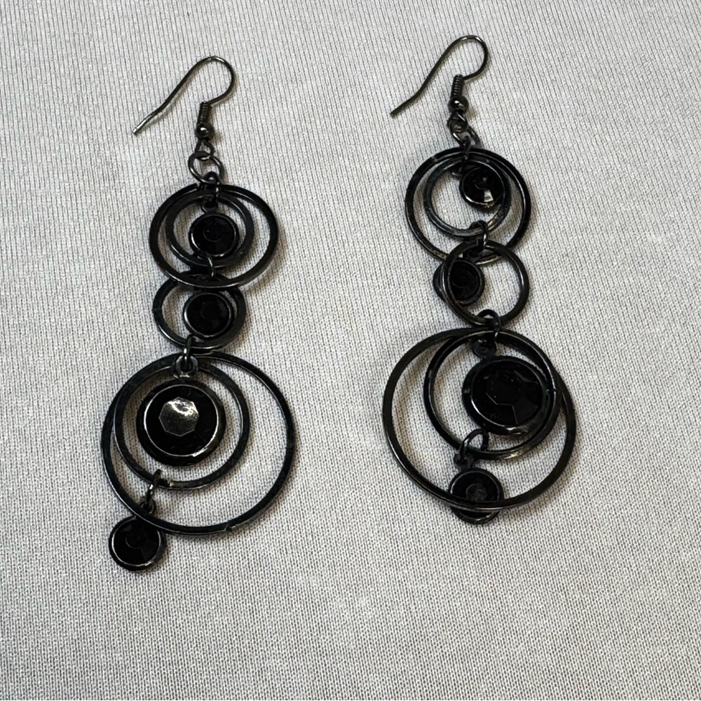Black Layered Circle Dangle Earrings — Women Jewelry